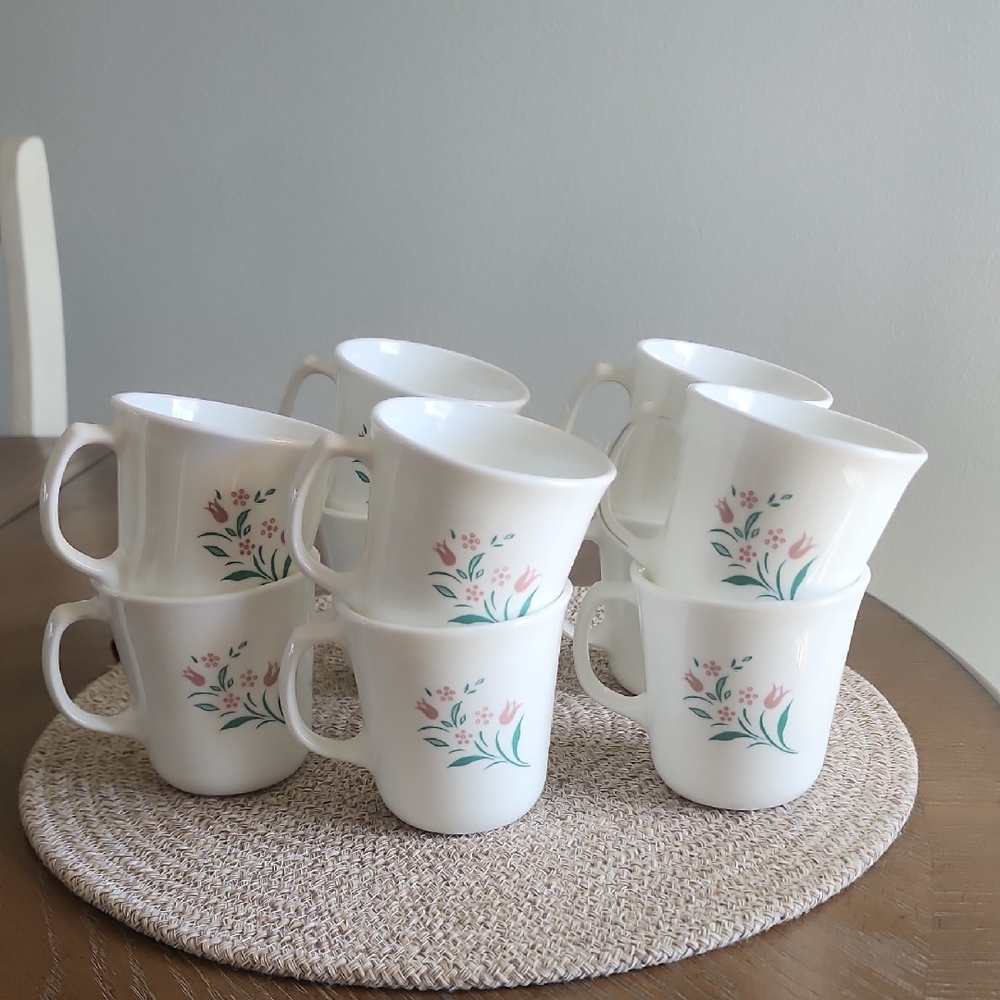 VINTAGE CORNING "TULIPS" MUGS Set Of 10